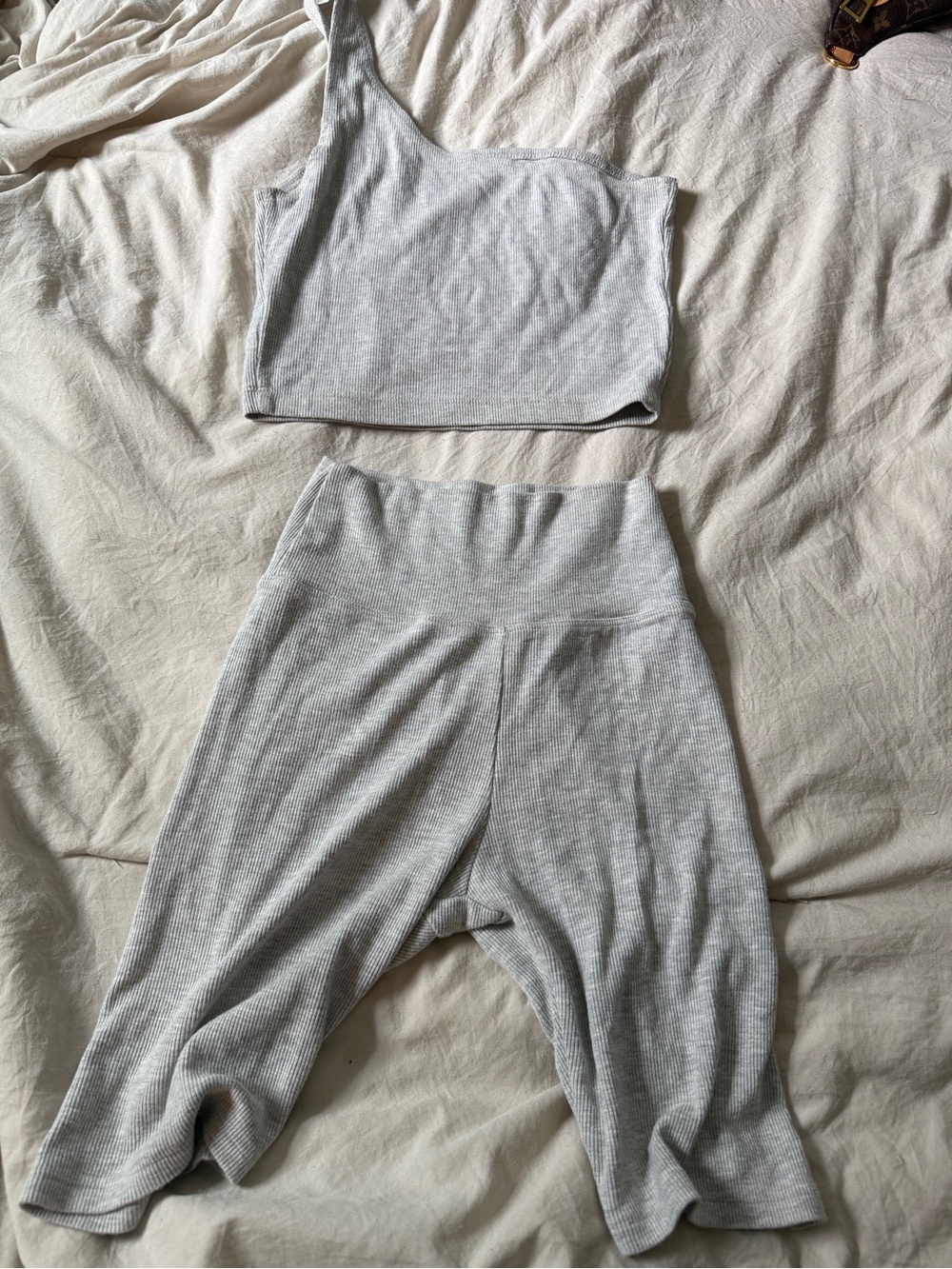 Joah Brown Light Gray Ribbed Two-Piece Lounge Set